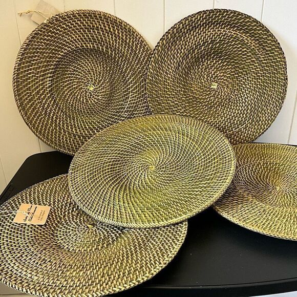 Kitchen Table Dining Room Decor Woven Set of 5 Placemats Gold Black 13" NWT - Picture 11 of 11